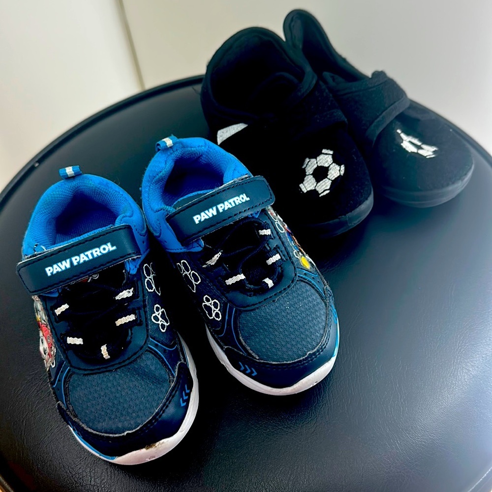 Boys size 6 Paw Patrol sneakers and a size 6 pair of soccer‎ slippers